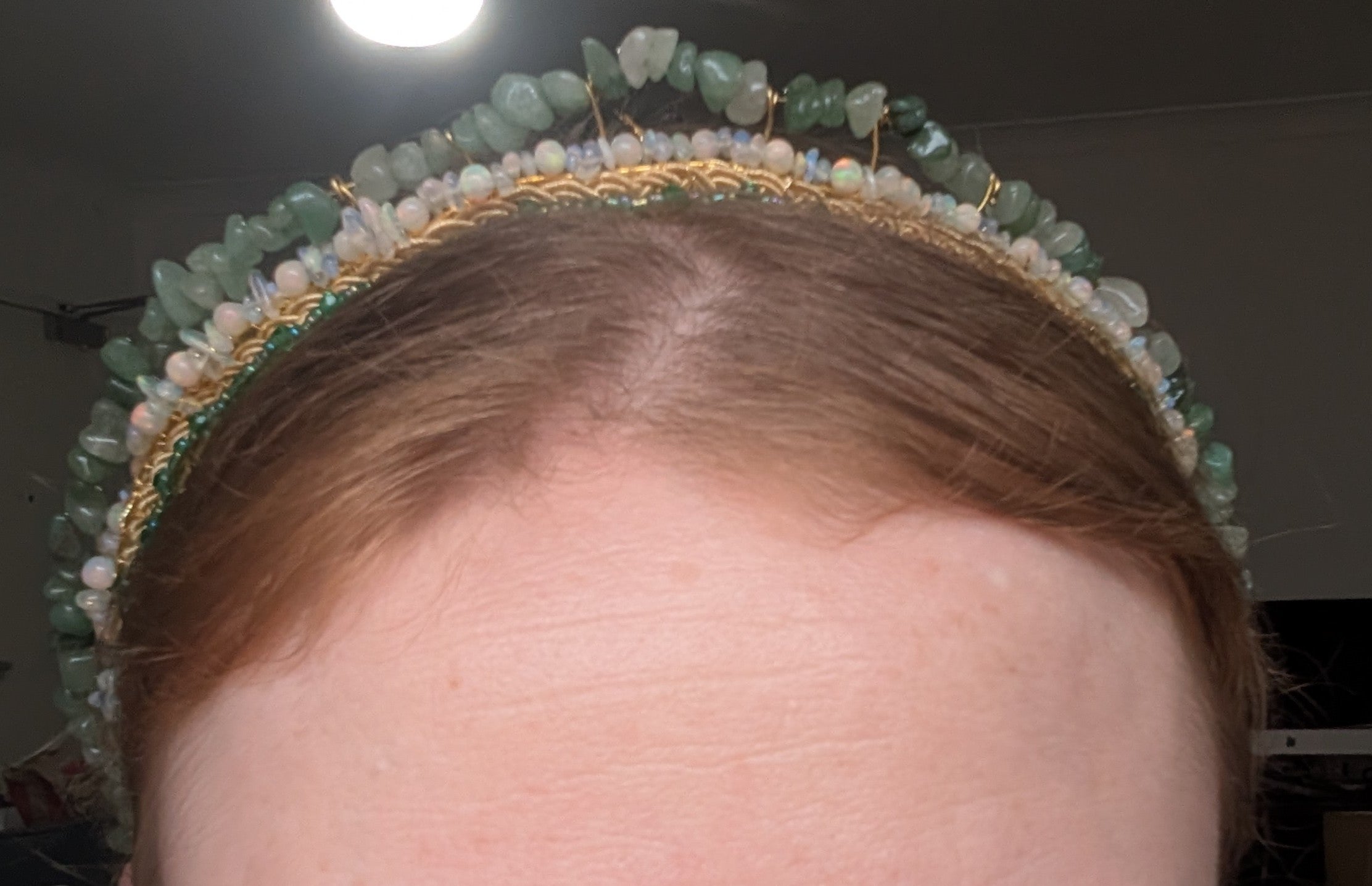 Ethiopian Fire Opal & Green Quartz Beaded Bridal Kokoshnik