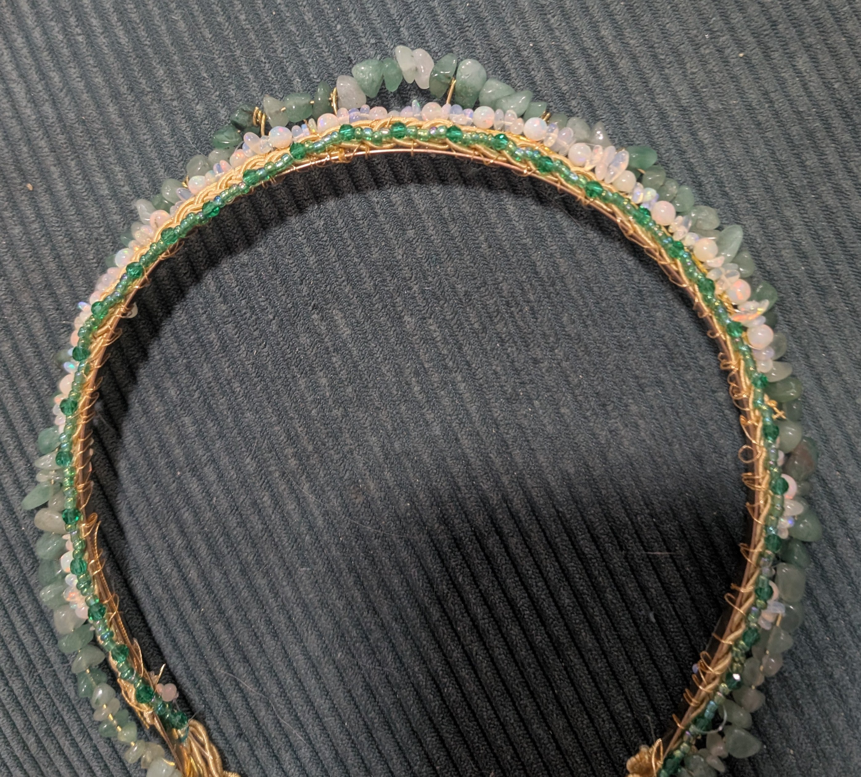 Ethiopian Fire Opal & Green Quartz Beaded Bridal Kokoshnik