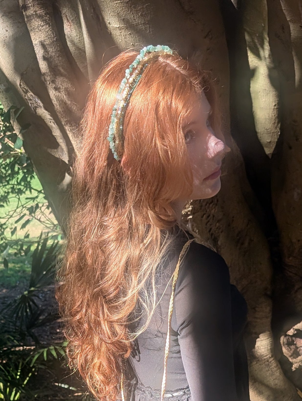 Ethiopian Fire Opal & Green Quartz Beaded Bridal Kokoshnik