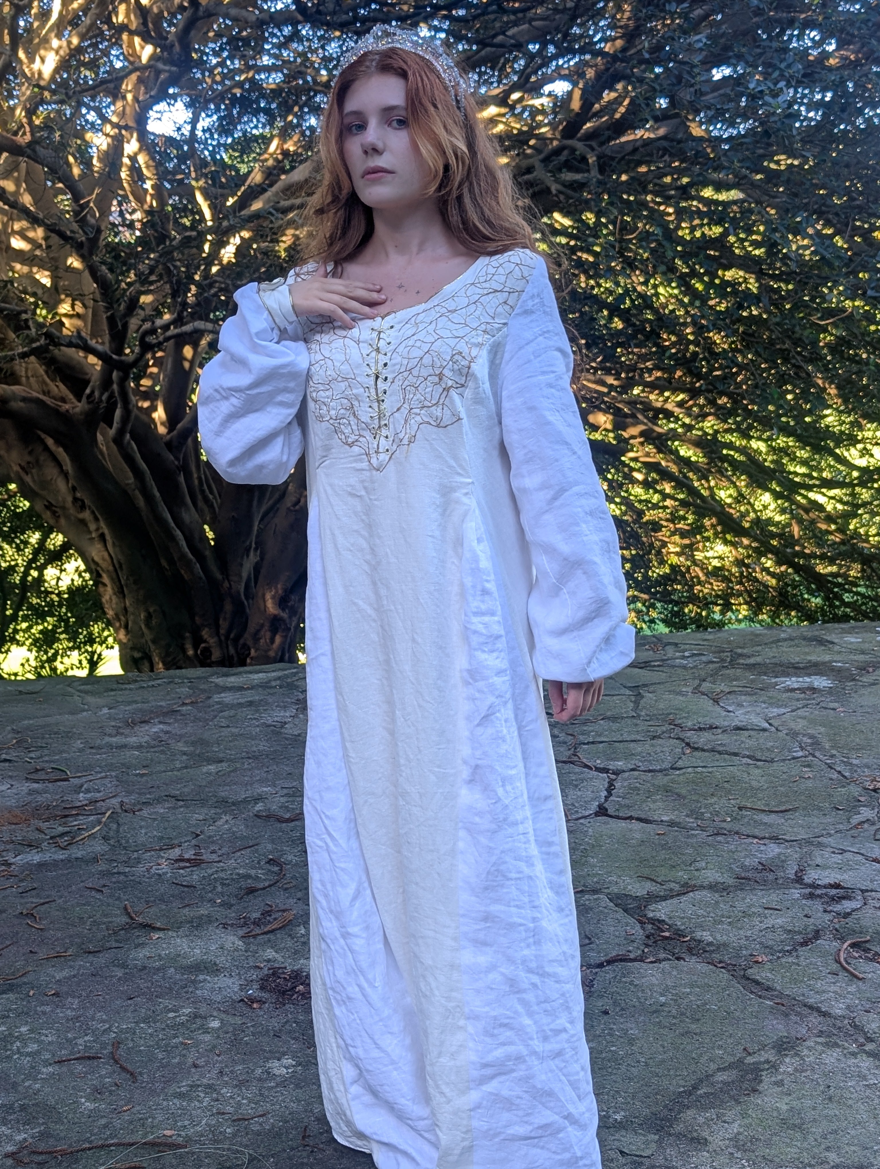 "Helaena" - Custom Hand Embroidered Linen Chemise - Made to Order