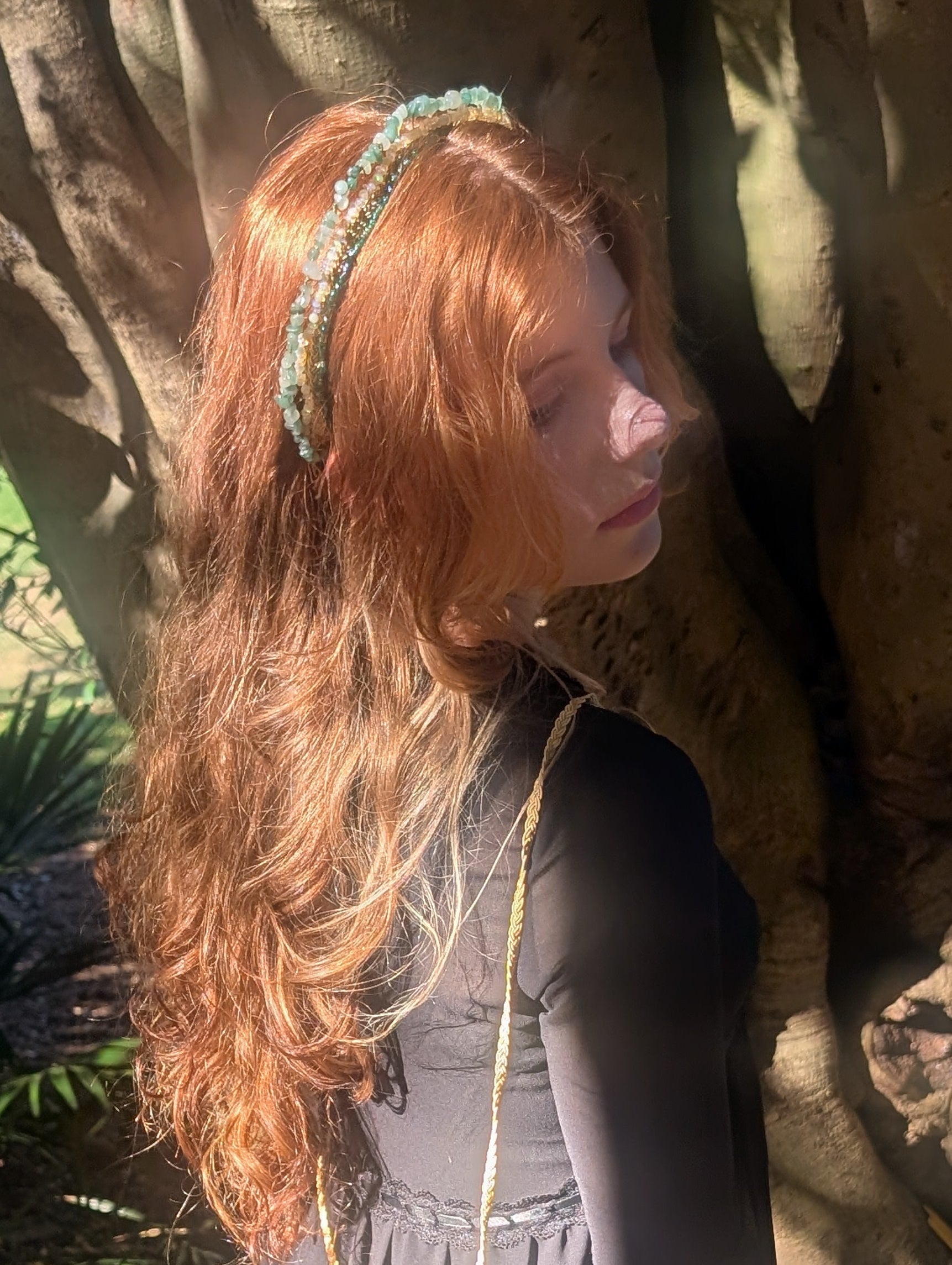 Ethiopian Fire Opal & Green Quartz Beaded Bridal Kokoshnik