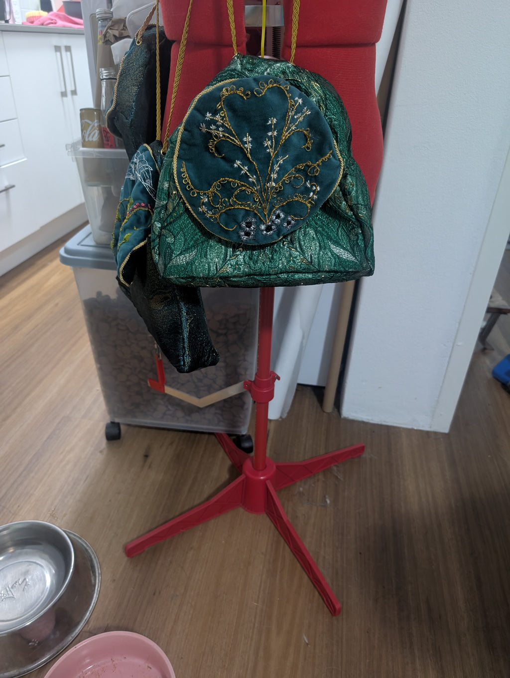 Green Jacquard & Mulberry Silk Botanical Bag